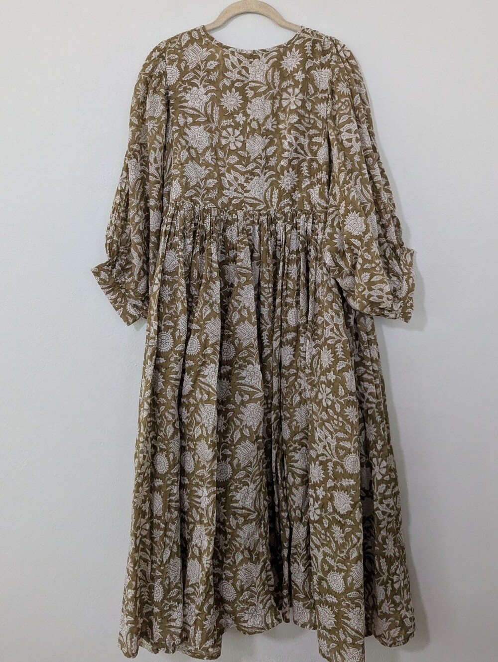 Daughters of India Kyra Maxi Dress Floral Print Tie Neck Olive White Large L - Picture 10 of 12